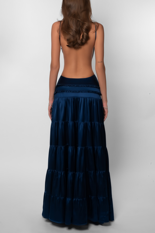 Midnight Cascade Satin Maxi Dress