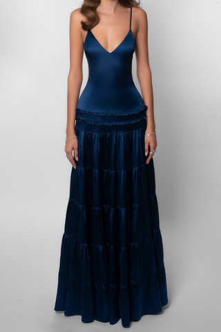 Midnight Cascade Satin Maxi Dress