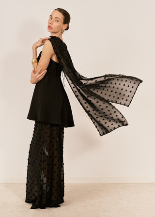 Iridescent Black Polka Dot Chiffon Maxi Shawl Scarf Wrap