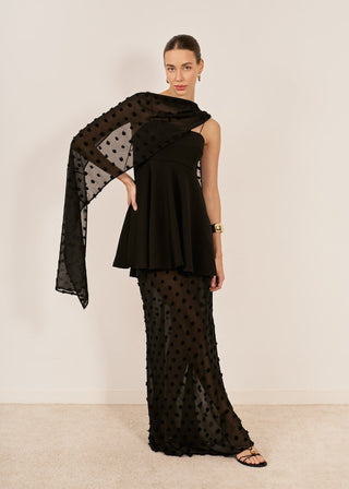 Iridescent Black Polka Dot Chiffon Maxi Shawl Scarf Wrap