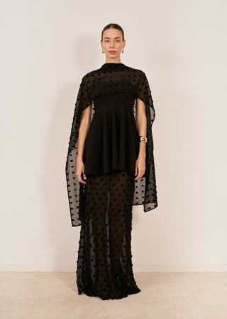 Iridescent Black Polka Dot Chiffon Maxi Shawl Scarf Wrap