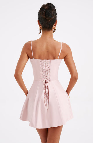 R.F Lacey Mini Dress Corset Bodice Voluminous Skirt Blush