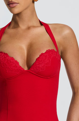 T.X Cassia Mini Dress Non-Stretch Crepe Cupped Neckline Red