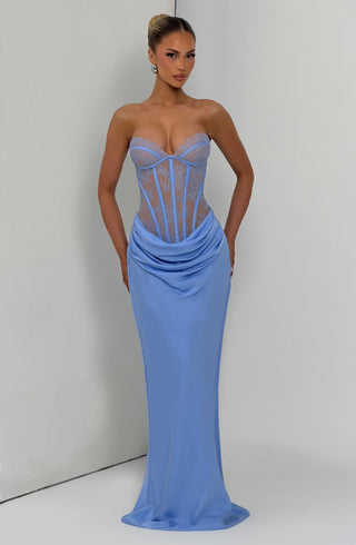 T.X Kathleen Maxi Dress Floral Lace Bodice Powder Blue