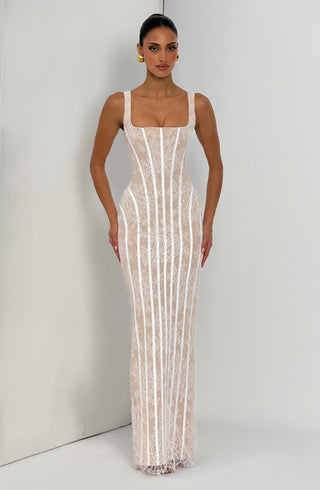 T.X Polina Maxi Dress Floral Lace Square Neck Ivory