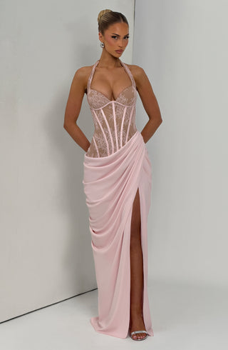 T.X Bonita Maxi Dress Floral Lace Corset Halter Blush