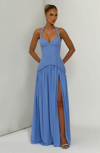 R.F Almira Maxi Dress Lace Bodice Chiffon Skirt Powder Blue