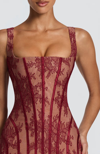 T.X Polina Maxi Dress Floral Lace Square Neck Burgundy