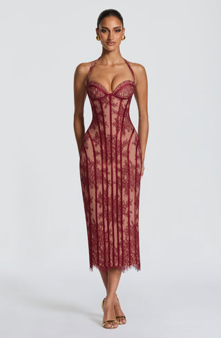 T.X Rona Midi Dress Lace Halter Sweetheart Burgundy