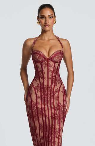 T.X Rona Midi Dress Lace Halter Sweetheart Burgundy