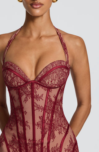 T.X Rona Midi Dress Lace Halter Sweetheart Burgundy