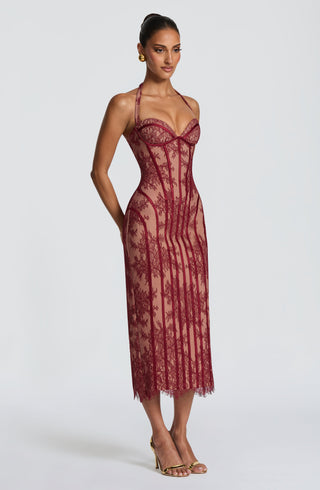 T.X Rona Midi Dress Lace Halter Sweetheart Burgundy