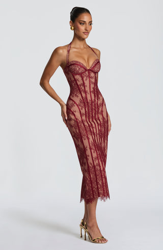 T.X Rona Midi Dress Lace Halter Sweetheart Burgundy