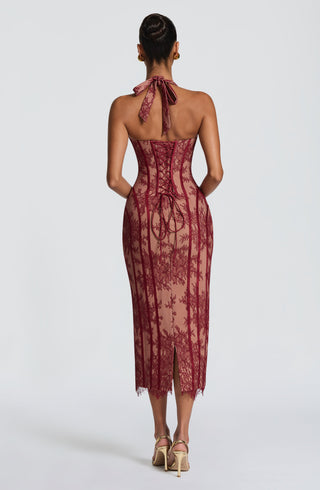 T.X Rona Midi Dress Lace Halter Sweetheart Burgundy