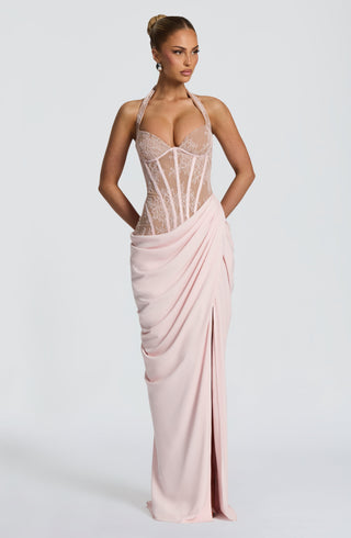 T.X Bonita Maxi Dress Floral Lace Corset Halter Blush