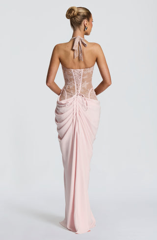 T.X Bonita Maxi Dress Floral Lace Corset Halter Blush