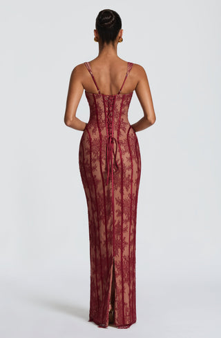 T.X Polina Maxi Dress Floral Lace Square Neck Burgundy