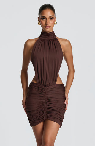 Thekla Mini Dress - Plum Brown