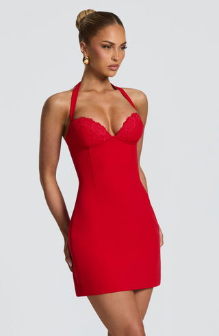 T.X Cassia Mini Dress Non-Stretch Crepe Cupped Neckline Red