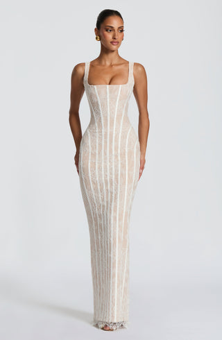T.X Polina Maxi Dress Floral Lace Square Neck Ivory