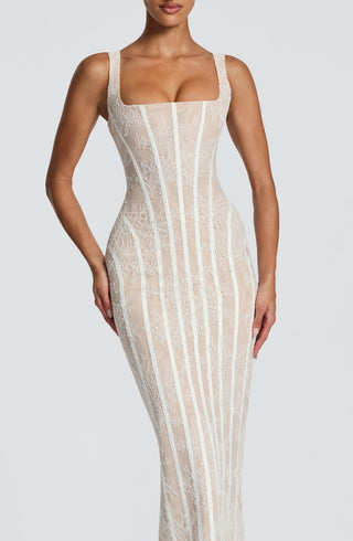 T.X Polina Maxi Dress Floral Lace Square Neck Ivory