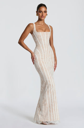 T.X Polina Maxi Dress Floral Lace Square Neck Ivory