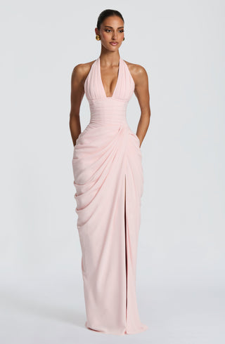 T.X Minette Maxi Dress Chiffon Corset Plunge Halter Blush