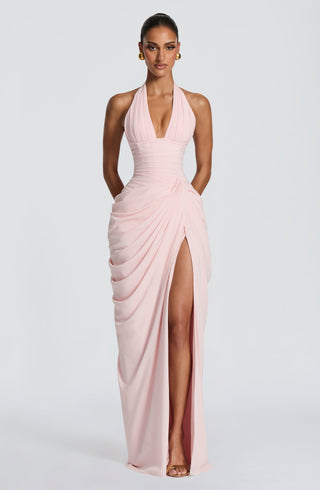T.X Minette Maxi Dress Chiffon Corset Plunge Halter Blush