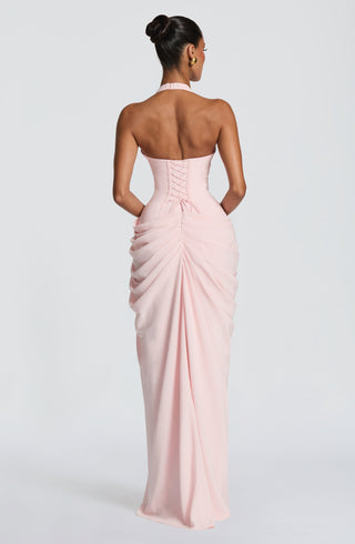 T.X Minette Maxi Dress Chiffon Corset Plunge Halter Blush