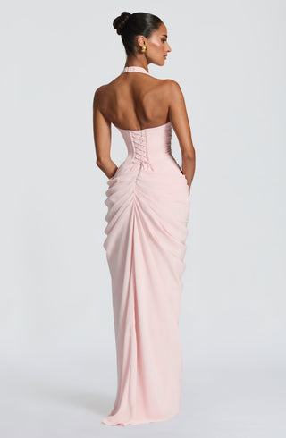 T.X Minette Maxi Dress Chiffon Corset Plunge Halter Blush