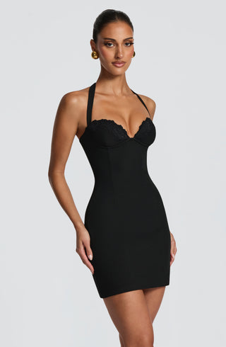 T.X Cassia Mini Dress Non-Stretch Crepe Cupped Neckline Black