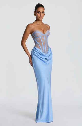 T.X Kathleen Maxi Dress Floral Lace Bodice Powder Blue