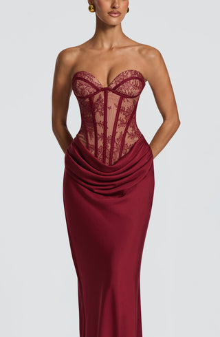 T.X Kathleen Maxi Dress Strapless Lace Bodice Burgundy
