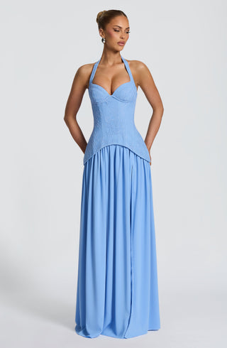 R.F Almira Maxi Dress Lace Bodice Chiffon Skirt Powder Blue
