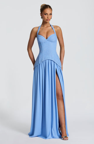 R.F Almira Maxi Dress Lace Bodice Chiffon Skirt Powder Blue