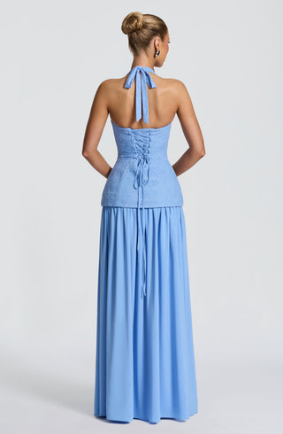 R.F Almira Maxi Dress Lace Bodice Chiffon Skirt Powder Blue