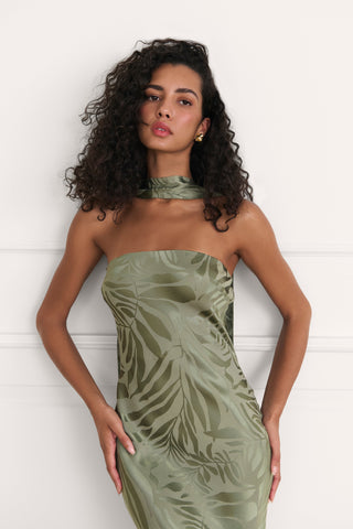 Vestido Creta jacquard verde caqui