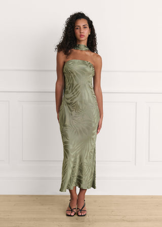Vestido Creta jacquard verde caqui