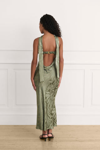 Vestido Creta jacquard verde caqui