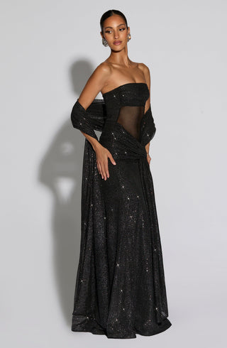 L.F Agnes Shawl Long One Size Light Stretch Mesh Black Sparkle