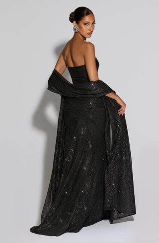 L.F Agnes Shawl Long One Size Light Stretch Mesh Black Sparkle