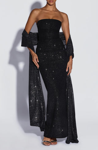 L.F Agnes Shawl Long One Size Light Stretch Mesh Black Sparkle