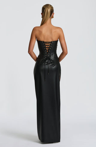 M.T Alba Maxi Dress Faux Leather Column Silhouette Black