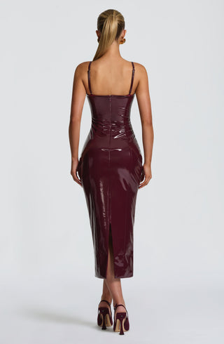 DIA Amala Midi Dress High-Shine Vinyl Cherry Lacquer
