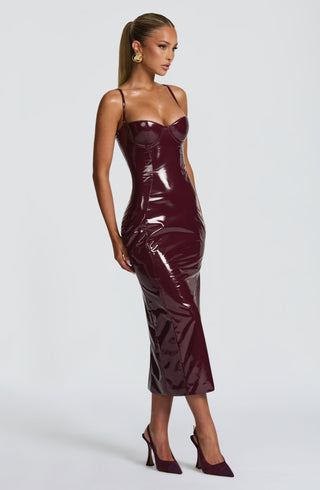 DIA Amala Midi Dress High-Shine Vinyl Cherry Lacquer