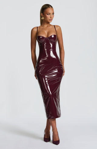 DIA Amala Midi Dress High-Shine Vinyl Cherry Lacquer