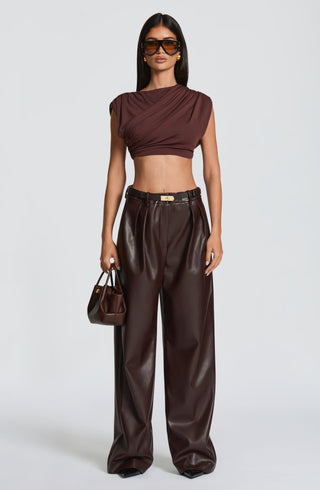 L.F Amara Top Modal Jersey Cropped Plum Brown