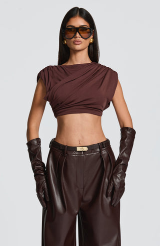 L.F Amara Top Modal Jersey Cropped Plum Brown