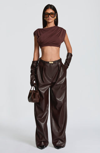 L.F Amara Top Modal Jersey Cropped Plum Brown