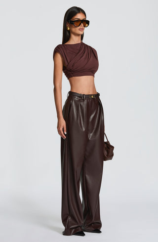 L.F Amara Top Modal Jersey Cropped Plum Brown
